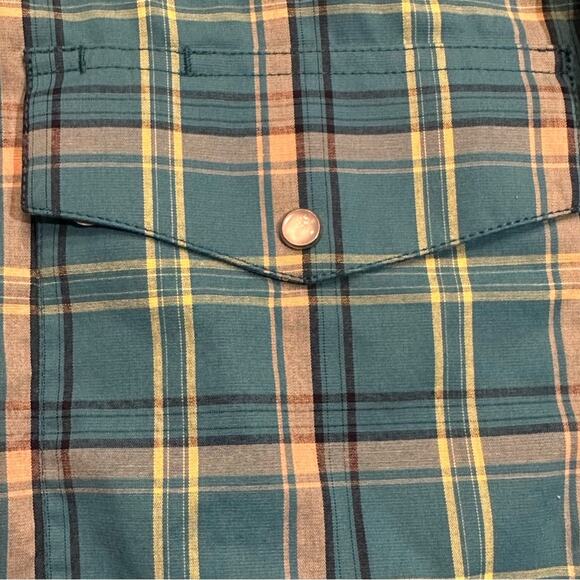 Wrangler Mens Large Long Sleeve Turquoise Plaid Pearl Snap Shirt - Picture 5 of 5